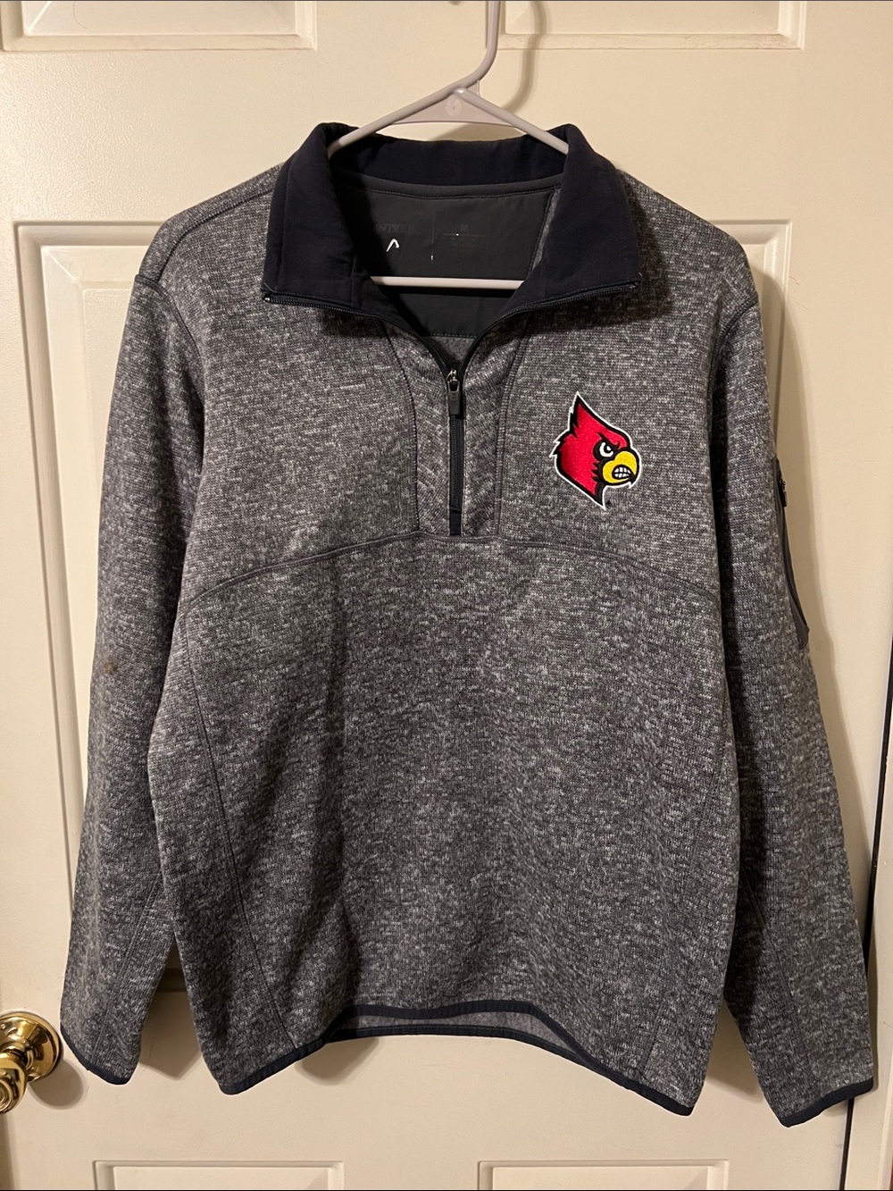 Antigua Gray Quarter-Zip Pullover with Red Cardinal Logo